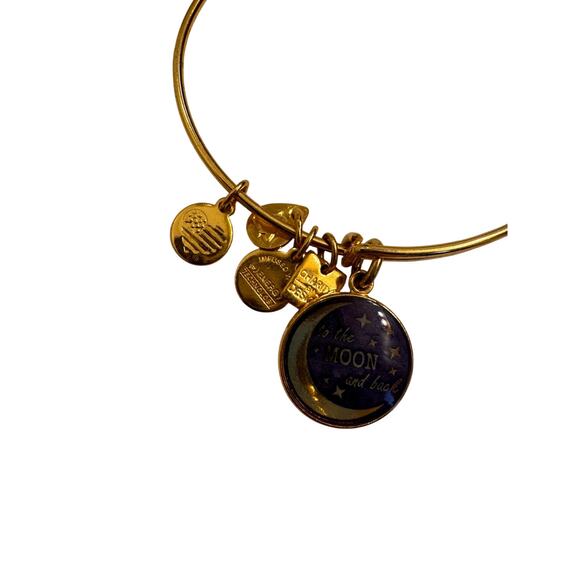 2 Alex + Ani Bracelets "To the Moon and Back"/"Friend" Gold/Bronze - Picture 2 of 3